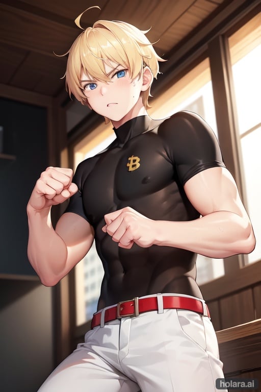 Image of blonde haired boy who loves bitcoin and fighting with fists