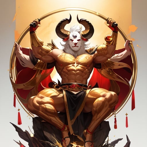 Image of 1goat, very big horns, muscle, golden statue, golden arms, golden hands, Dismembered limbs, daruma, dismembered limbs, beheaded,(best quality),(masterpiece),(ultra detailed)
