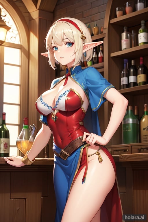 Image of short elf female medieval bartender 