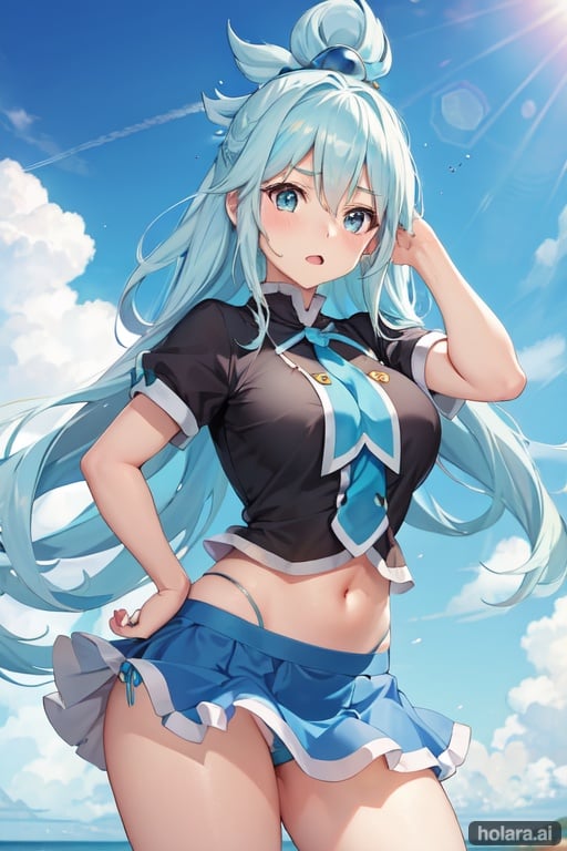 Image of Aqua from konosuba, , skirt, upset