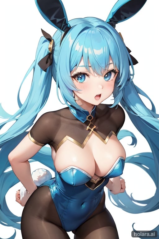 Image of A cute anime girl with bunny ears and tail and with blue hair