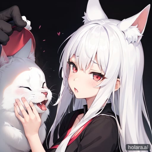 Image of Hentai, girl, bukkake, white hair, loli, young, neko