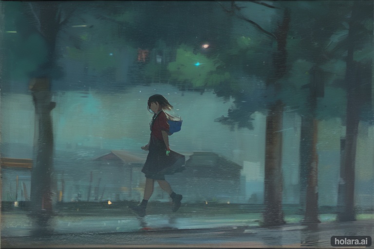 Image of 1girl, walking, night sky, star (sky)