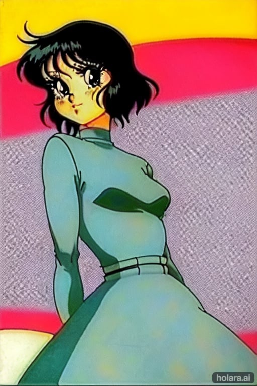 Image of 1girl, solo, vintage, retro, retro artstyle, 1960s, 1960s style, vhs quality, by Osamu Tezuka