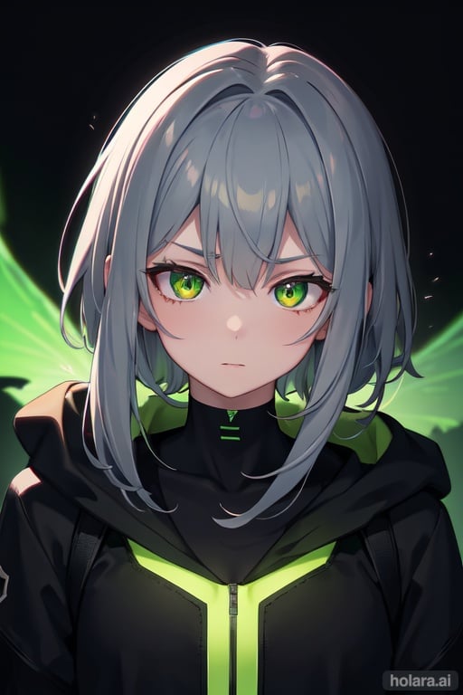 Image of dark, close-up, glowing in the dark, high resolution, dragon eyes, black, gray, green, chromatic aberration, protagonist, looking at the camera