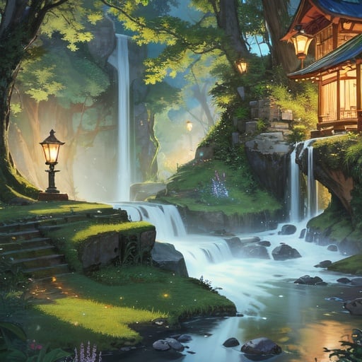 Image of masterpiece,high quality,highly detailed, no human++, night++, traditional media, scenery, nature+, Asian, jangle