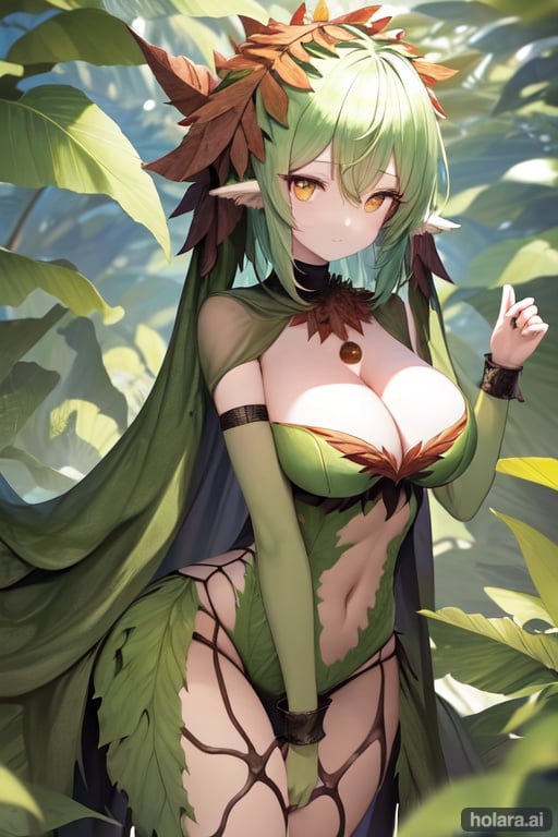 Image of Monster girl made of leaves and bark with large breasts