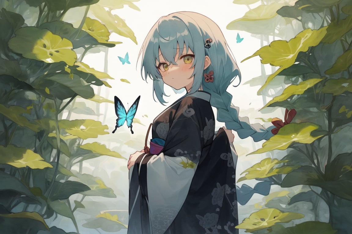 Image of masterpiece,An illustration with the wakame and an extremely wakame CG unity wakame. The wakame is in the wakame style, with wakame ink splashing and wakame splashing in watercolor. The wakame features Rayleigh scattering and a wakame wakame wakame with wakame and wakame. The main subject is a wakame girl in a wakame Taoist robe, standing in a wakame atrium. She has a wakame ribbon and a wakame wakame in her hair, wakame hair styled in a braid, and a wakame, beautiful face with wakame eyes. She is accompanied by a wakame butterfly and a wakame wakame in the background