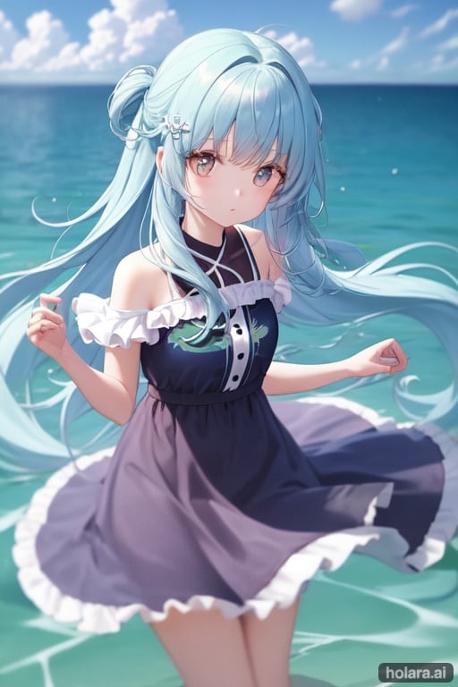 Image of Girl in ocean, floating hair, 