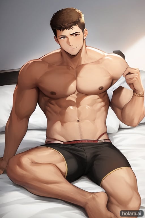 Image of really buff guy in bed shirtless