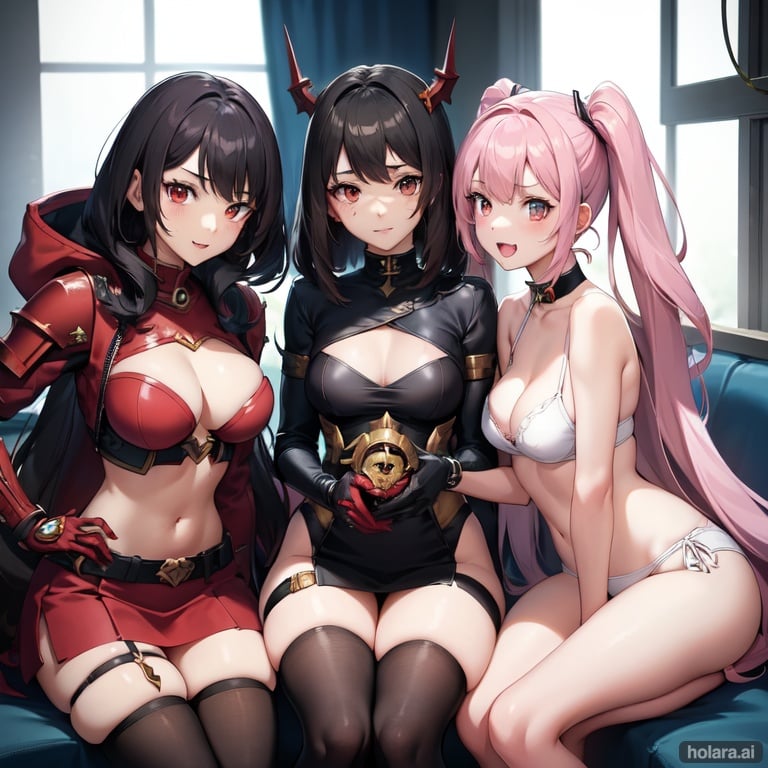 Image of 3girls, 3tyranid from warhammer 40k as a anime girl ++ , masterpiece ++, ultra detailed ++, best shadows + +, cave ++