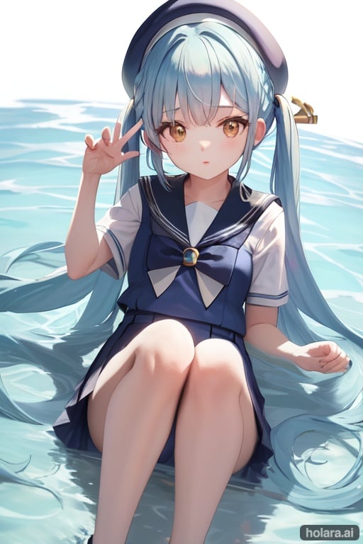 Image of aqua hair, sailor suit,