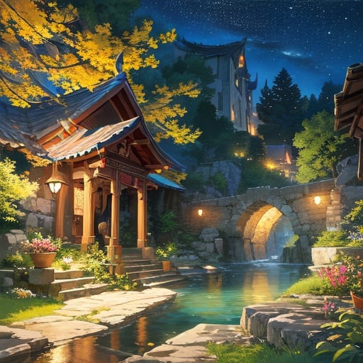 Image of masterpiece,high quality,highly detailed, no human++, night++, traditional media, scenery, nature+, Asian, jangle