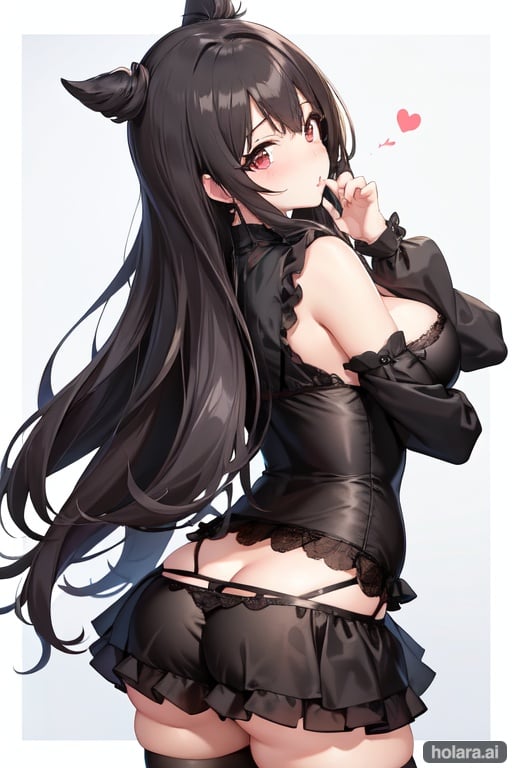 Image of blush, long hair, black hair, cute & girly (idolmaster), big butt, young, big breasts, black lingerie