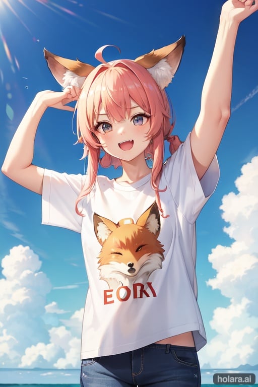 EUA, fox ears,With a EUA T-shirt