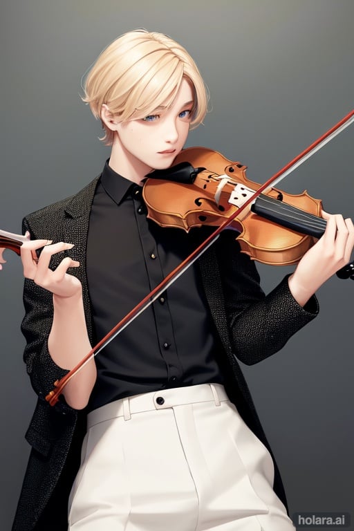 Image of Boy with blonde hair + violin 