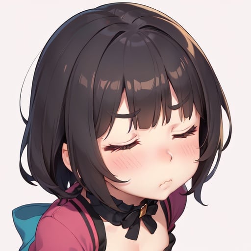 Image of 1 girl, shortstack, girly outfit, annoyed look, arched eyebrows, (closed eyes)++, (puffing the cheeks)+++, ish expressions, from above, (1girl)+++, , , s, flat chest, small breasts, tiny breasts