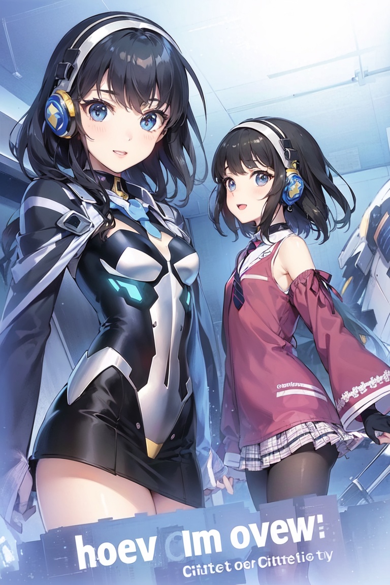 Image of (City street park metro station)++++ (hetero couple)+++, (middle breast)+, (cyborg mecha girl, impossible clothes)++++, (stylish angle)++++, (necktie)+++, jitome, (typography industrial Design headphone)++++,(cute loli)++, (cropped bangs)---, (braided bun)--, (drill hair)--, (lower bobbed hair)++, braid, (Twin tail)+++, (pony tale)+, (look at viewer)+++, ((open mouth)+++ smile Love emotion)+++, (in heat, wide eyes, blush)++, (detached sleevs, very wide sleeves)++++, (mecha school uniform)+, (blue mecha corset pleats miniskirt)++++, (1 cyborg android middle chest loli)++++, (masterpiece, (excellent finely detailed, best quality), ultra-detailed), (stylish angle)+, (gleaming skin)+++++, glow eyes, (eyes highlight)++++, tsurime, (choke barrette beret cuffs)++++, (black gloves, slobber, material texture), (beautiful light effect)+++++, (beautiful scene)+++++＋ nsfw