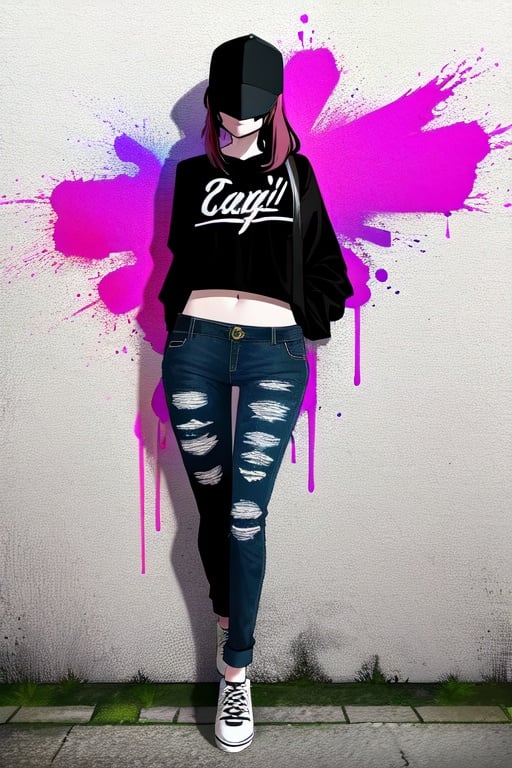 Image of Spray Paint (Art Style)+, Woman, Solo, From Front, Casual Clothes,