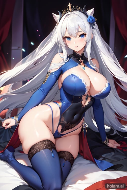 Image of Bride, large breasts, beautiful, y,  long hair, blue eyes, thighhighs