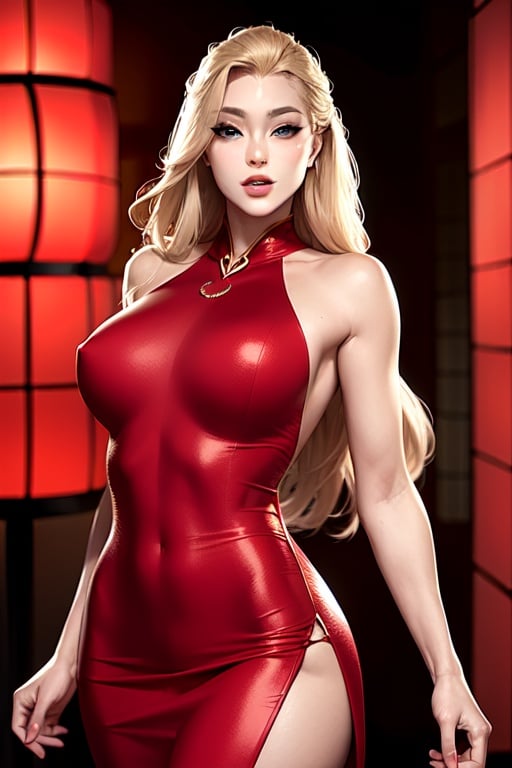 Image of fit, realistic++, skinny, (extremely detailed), caucasian, blonde, (lips like Angelina jolie’s)+++, very long hair, (beautiful Japanese dress)+++, smile, 