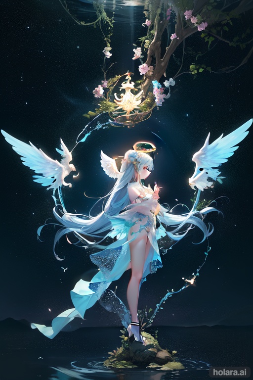 Image of Create an enchanting image of an angelic girl with petite wings and a shimmering halo. The girl should emanate grace and innocence, standing in a celestial setting with soft, pastel hues. The wings should be delicate yet intricately detailed, evoking a sense of ethereal beauty. The halo should emit a gentle glow, casting a soft light on the girl's serene face. Let the overall composition exude a sense of tranquility and wonder, capturing the essence of a celestial being in a moment of blissful contemplation.