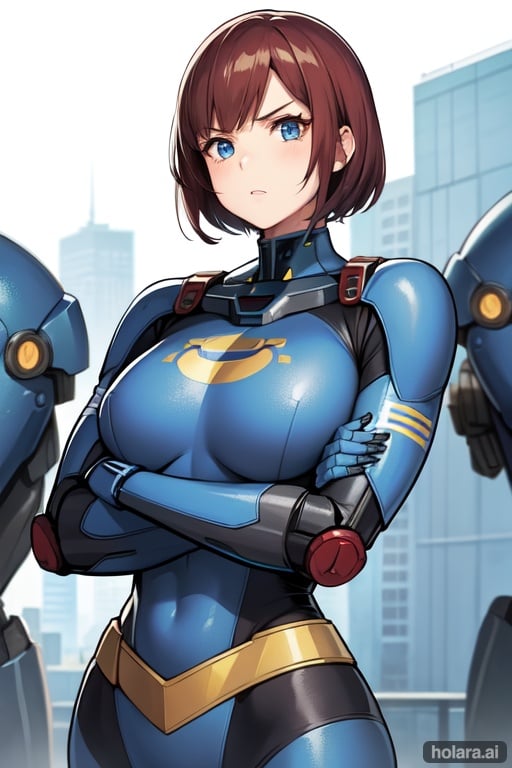 Image of Fallout woman, robotic, captain, crossed arms