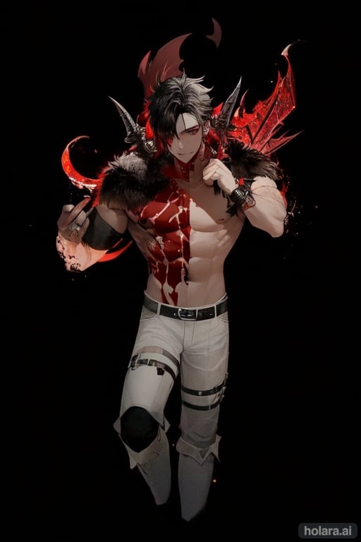 Image of male, demonic, crimson colored ice, shirtless, big cut on chest with blood, norse mythology
