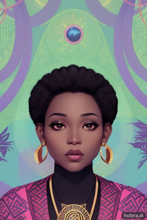 Image of a drawing of a woman holding a cell phone, a character portrait by Chinwe Chukwuogo-Roy, tumblr contest winner, afrofuturism, tarot card, lovecraftian, biomorphic