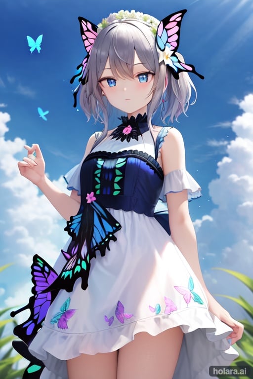 Image of butterfly,  dress, blue eyes flower