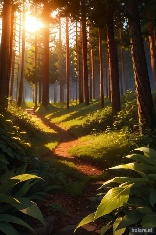 Image of forest, plants, sunset, lightsource