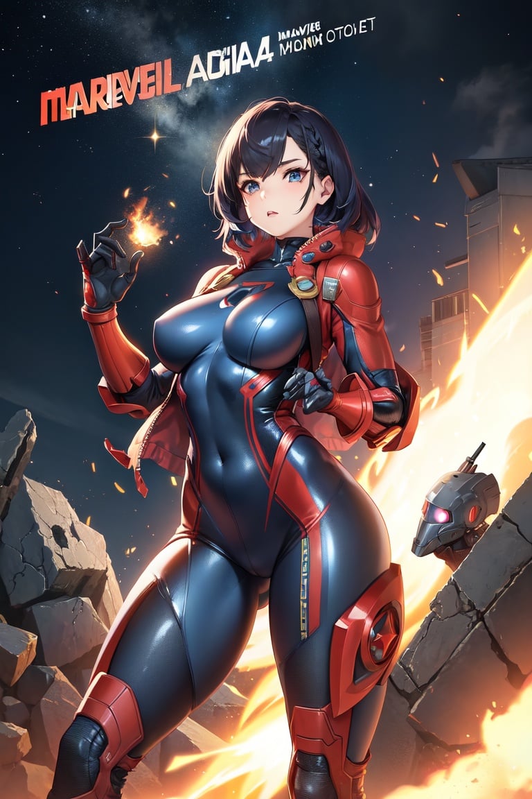 Image of Fallout woman, robotic, captain, latex bodysuit, gloves, high quality, marvel cinematic universe, honkai impact 3rd, multicolored hair