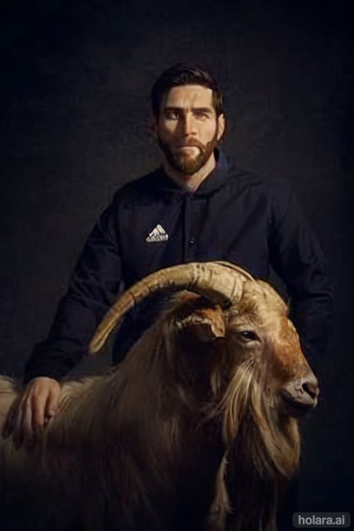 Image of 1man, beard, goat, black hoodie