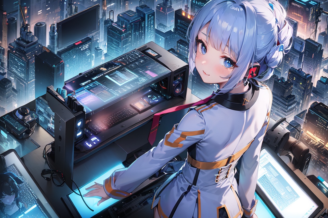 Image of (un Bare )+++++, ( couple, middle age gentleman)+++, (middle breast)+, (cyborg mecha girl, impossible clothes)++, (stylish angle)++, (necktie)+++, jitome, (typography industrial Design headphone)++++, (future (computer)+++ cityscape)+++, (cute loli)++, (cropped bangs)---, (braided bun)--, (drill hair)--, (lower bobbed hair)++, braid, (Twin tail)+++, (pony tale)+, (look at viewer)+++, (open mouth smile)+++, ((((((((in heat, wide eyes, blush))))))))), (detached sleevs, very wide sleeves)++++++, (mecha school uniform)+, (blue mecha corset miniskirt)++++++, (((((((((erectile bare s)+++, , ()+)))))))), (1 cyborg android middle chest loli)++++, (masterpiece, (excellent finely detailed, best quality), ultra-detailed), (stylish angle)+, (gleaming skin)+++++, glow eye, (eyes highlight)++++, tsurime, ((((choker)))), (black gloves, slobber, material texture), (beautiful light effect)+++++, (beautiful scene)++++++,