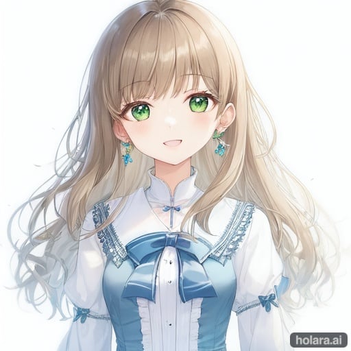 Image of high-quality, 1girl, solo, child, 8 years old, dynamic angle, upper body, medium shot, (short bangs)++, smile+, open mouth-, (brown hair)---, (long hair)++++, (green Eyes)++++, long sleeves, pink frilled dress,  (blue sky)++, sunflower, 