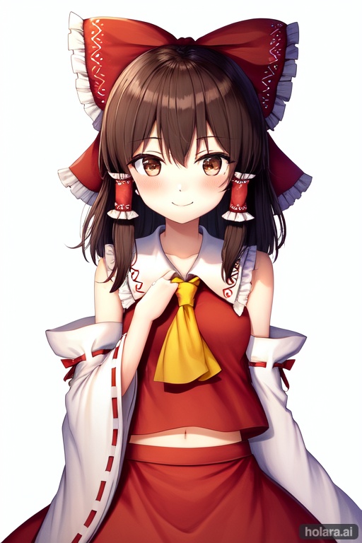 Image of hakurei reimu, short hair, brown eyes, smile, Perfect eyes, blush, hears, shy