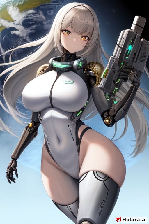 Image of scifi,planet,robot,1girl,thick thighs,big breasts,(masterpiece:1.4),(highres},(extremely detailed),high quality