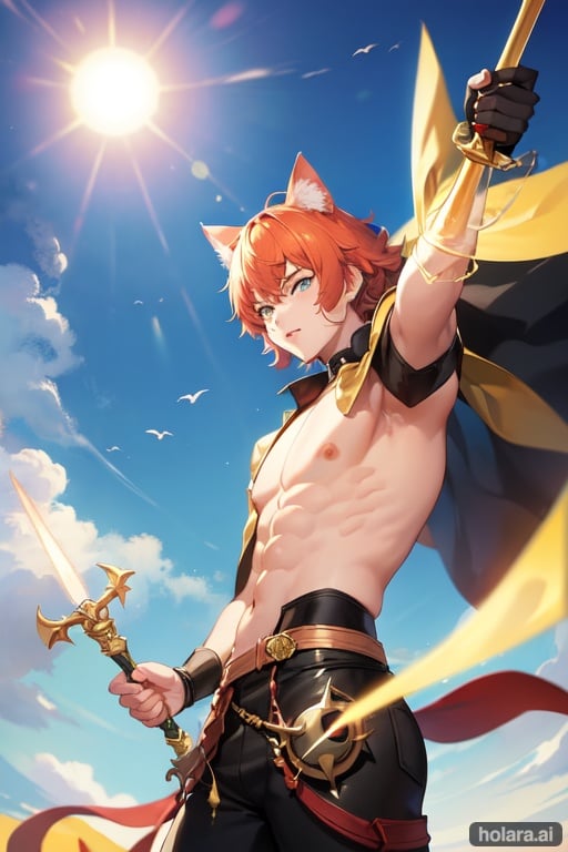Image of a cat boy holding a sun-blessed rapier