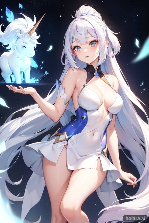 Image of Beautiful white hair unicorn girl (shimmer)