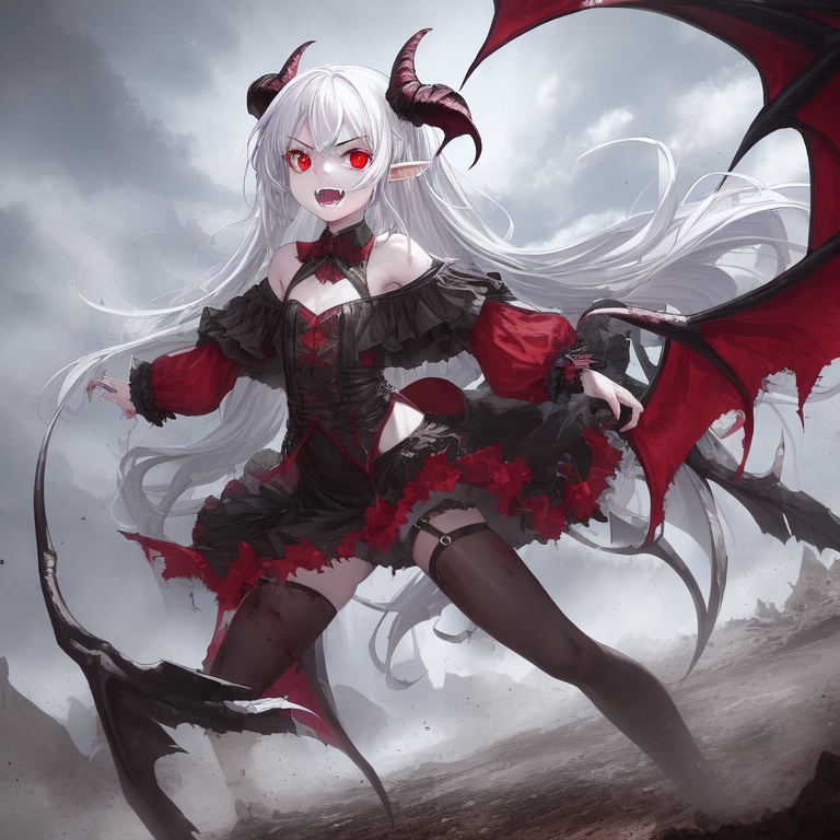 petite succubus in combat in a barren landscape.