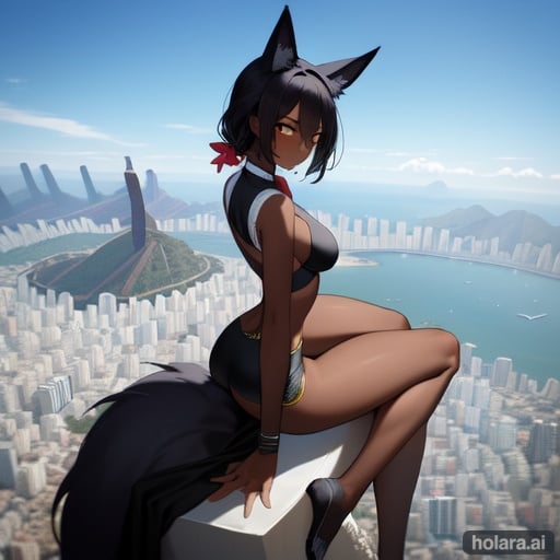 1girl,dark skin,Seeing Rio de Janeiro+,On top of Christ the Redeemer+,With clothes from Brazil++,fox ears