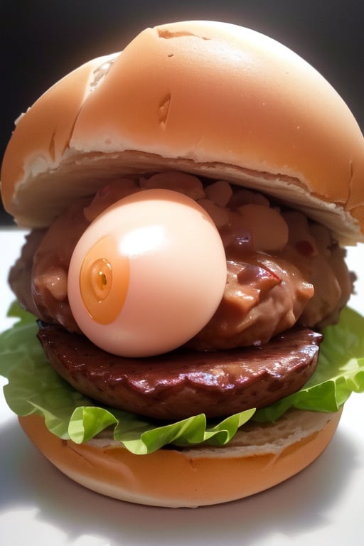 Image of best quality+++, ultra-detailed+++, perfect anatomy, perfect eyes, 2cats, eating hamburger(pan, lettuce, tomato, meat, egg, pan)