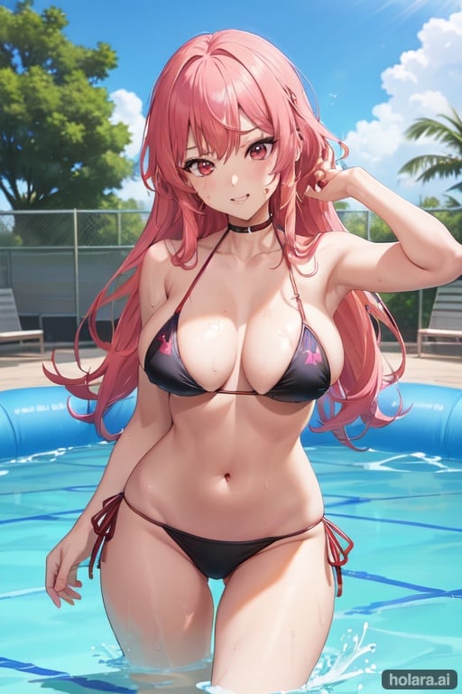 Image of a woman in a bikini laying in a pool, tensei shitara slime datta ken, ecchi anime style, female action anime girl, anime”, detailed anime, hot and sunny highly-detailed, playing at swiming pool, slip n slide, ikki tousen, anime hd, anime, anime illustrated, detailed -4, “ anime, highschool dxd